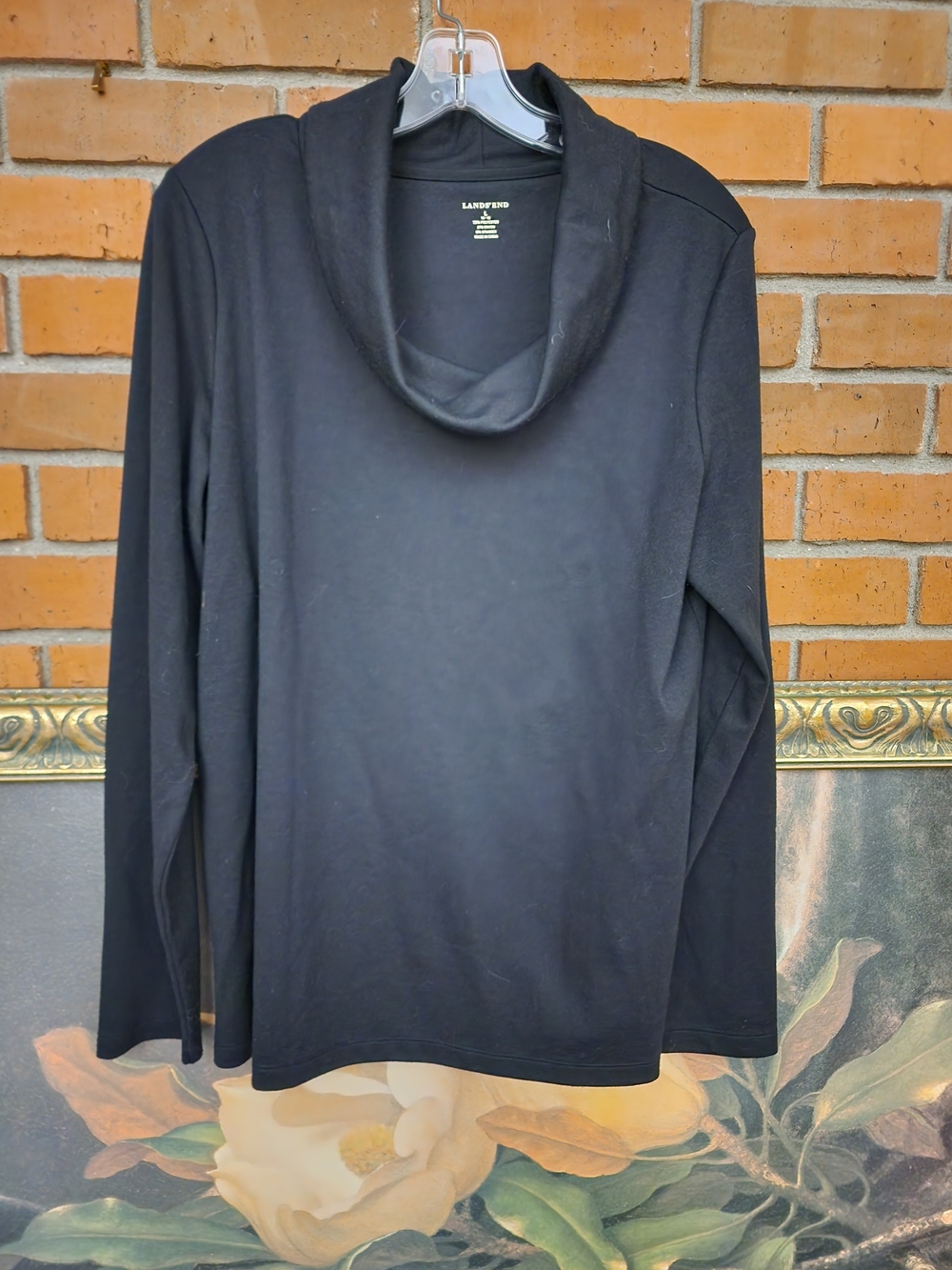 LANDS' END Womans Black Cowl Neck  Large